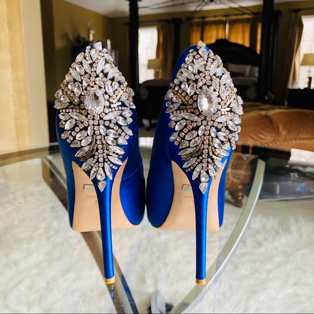 Badgley Mischka Kiara Rhinestone Peep Toe Pumps - Picture 2 of 8